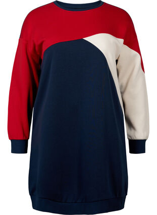 Long sweatshirt with colorblock pattern, Navy Color Block, Packshot image number 0