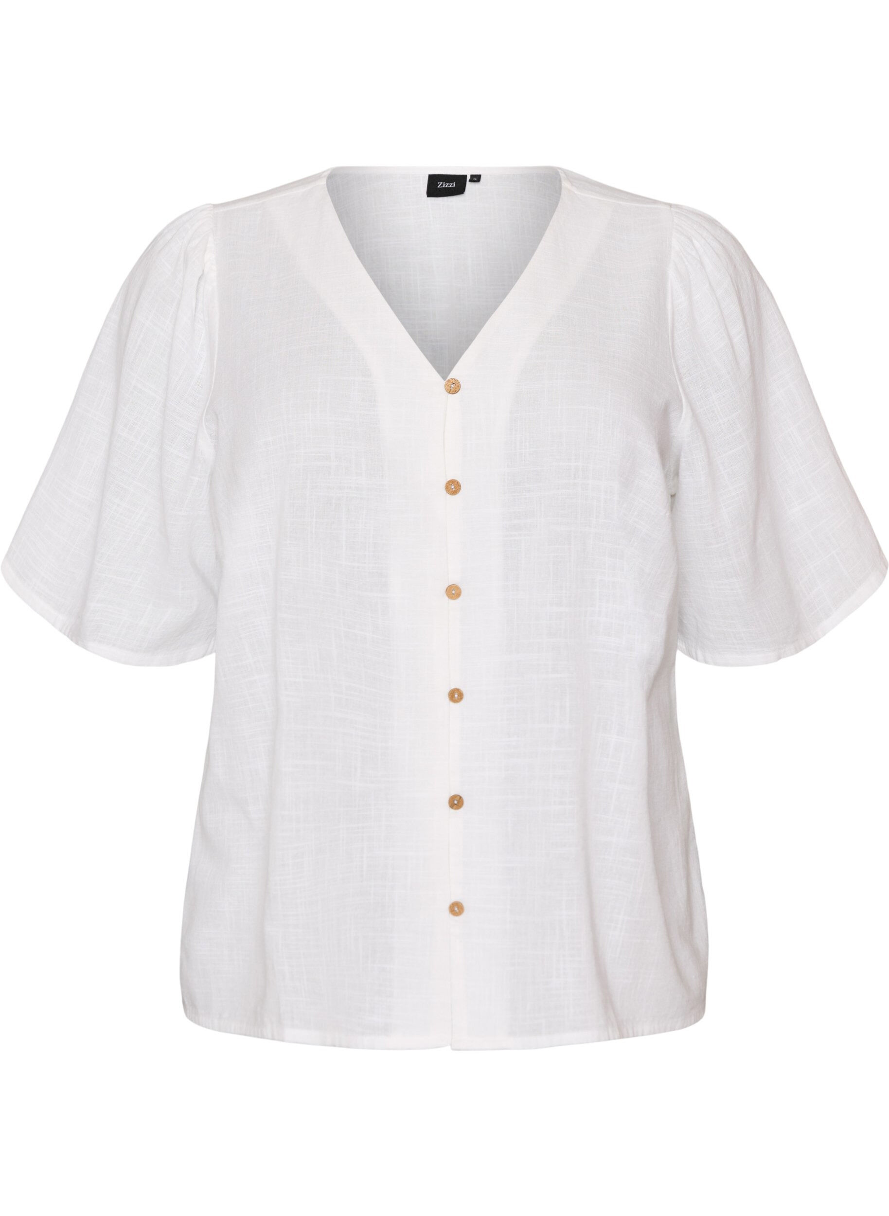 ZizzifashionShort-sleeved cotton shirt with a V-neck, White, Packshot image number 0
