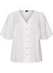 Short-sleeved cotton shirt with a V-neck, White, Packshot image number 0