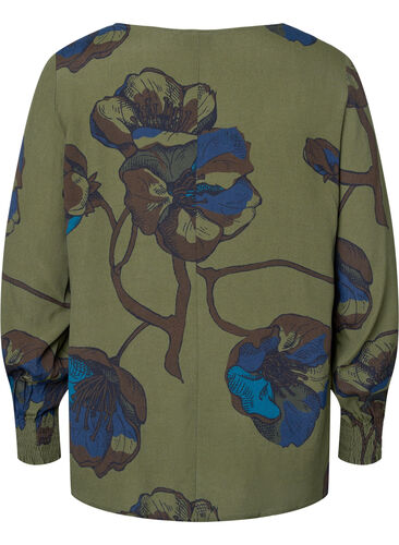 Long sleeved viscose blouse with floral print	, Green Big Flower, Packshot image number 1