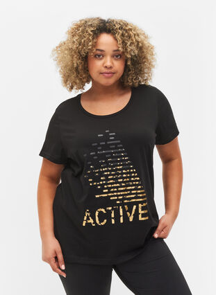 Training T-shirt with print, Black gold foil logo, Model image number 0
