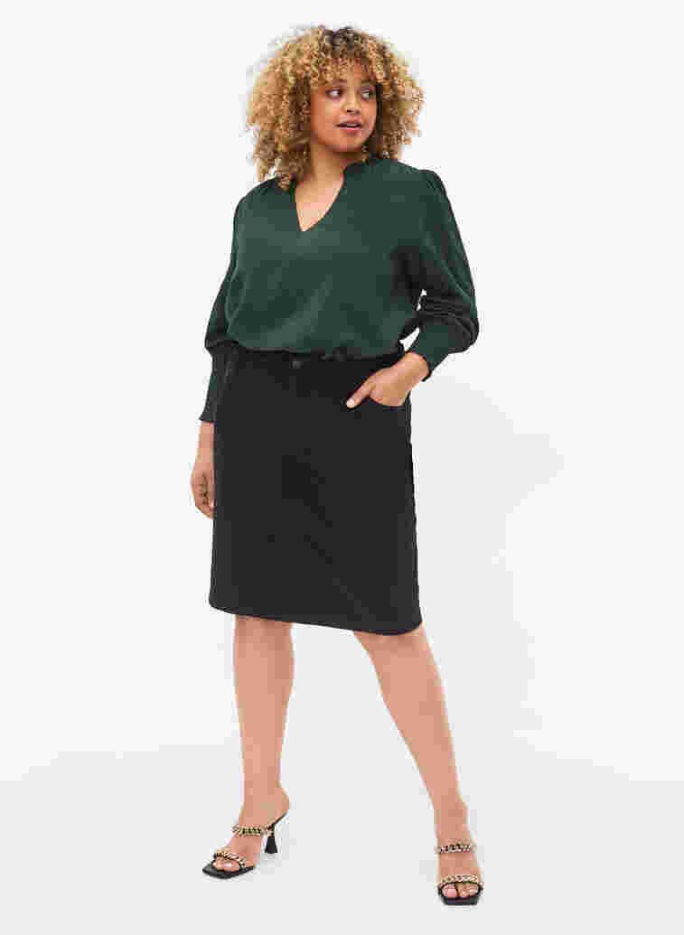 Viscose blouse with long sleeves and smock, Scarab, Model image number 1