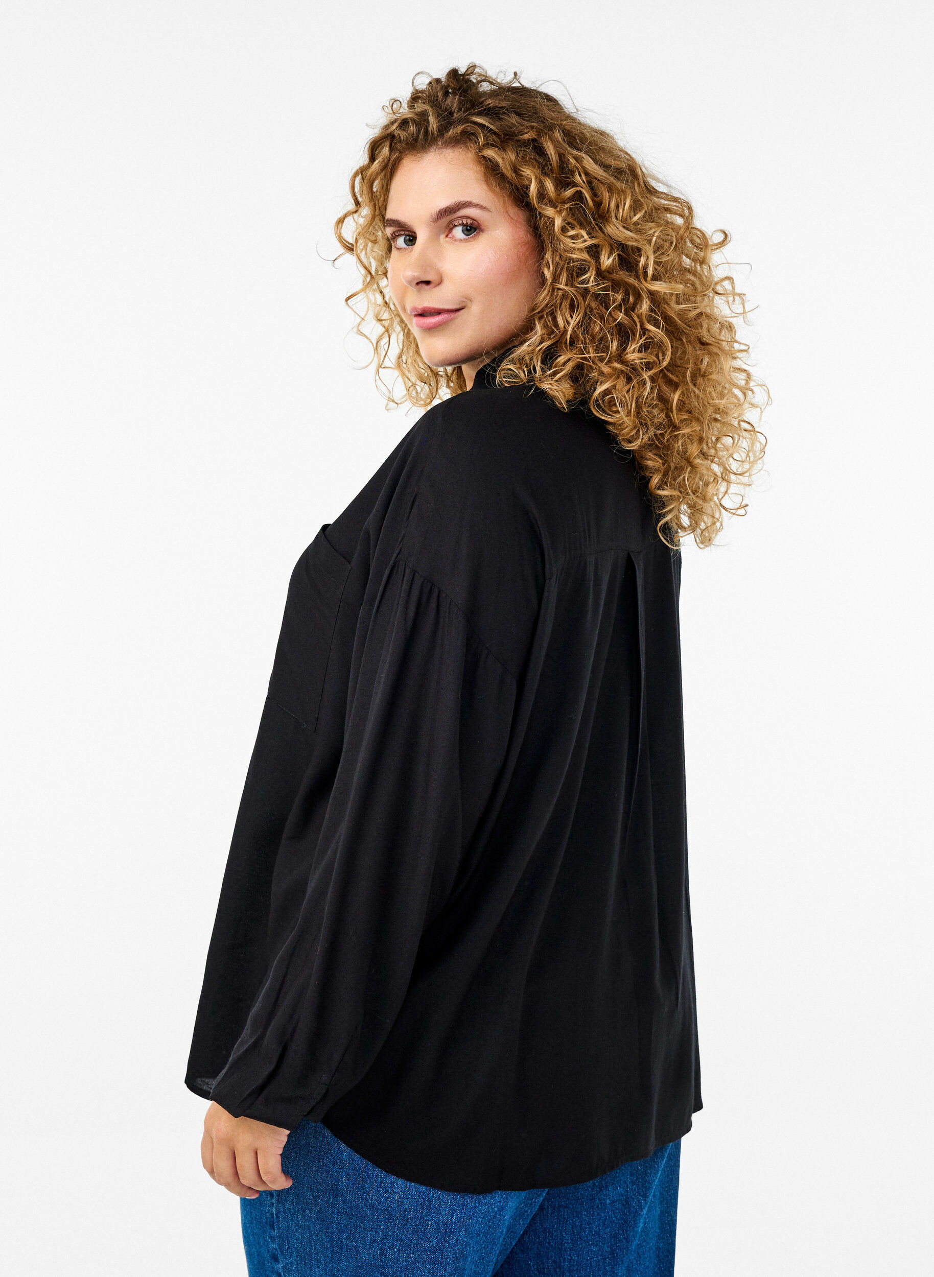 Zizzifashion Long-sleeved linen and viscose shirt, Black, Model image number 2