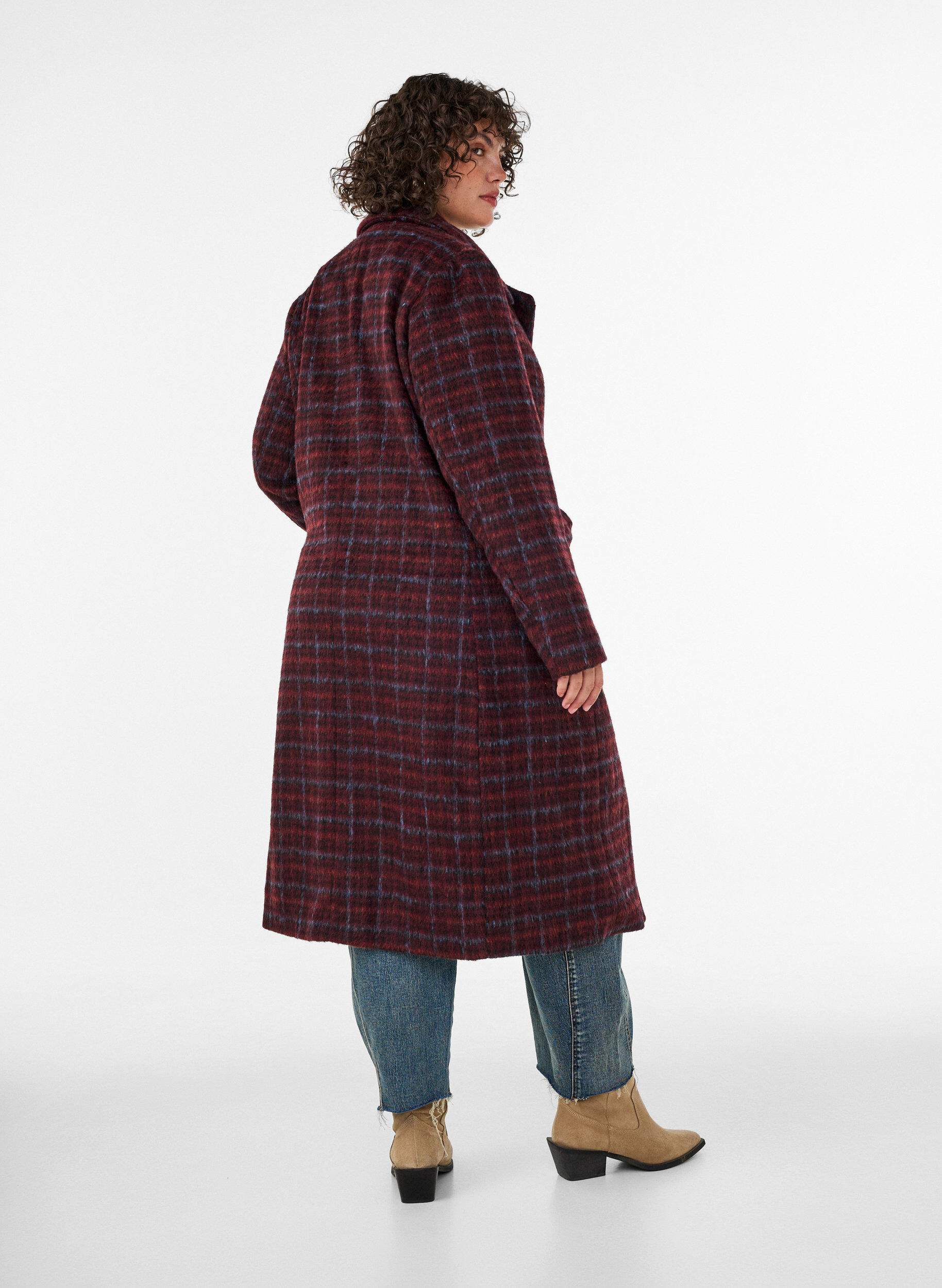 ZizzifashionChecked coat with pockets, Red, Model image number 1