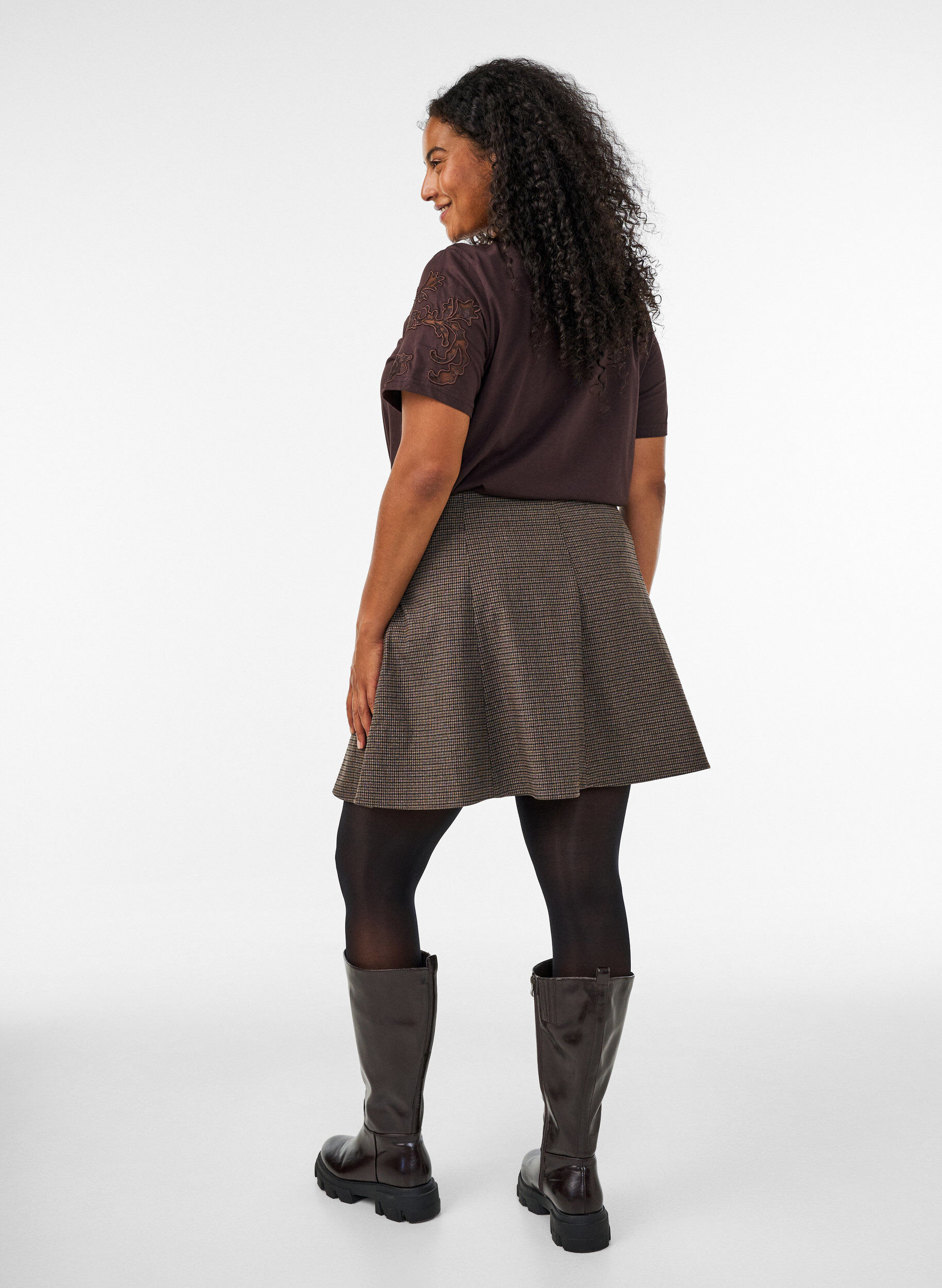 ZizzifashionCotton T-shirt with lace appliqu&eacute;s, Brown, Model image number 2
