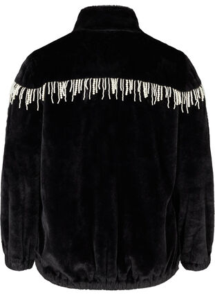 Short jacket in faux fur with beads, Black, Packshot image number 1