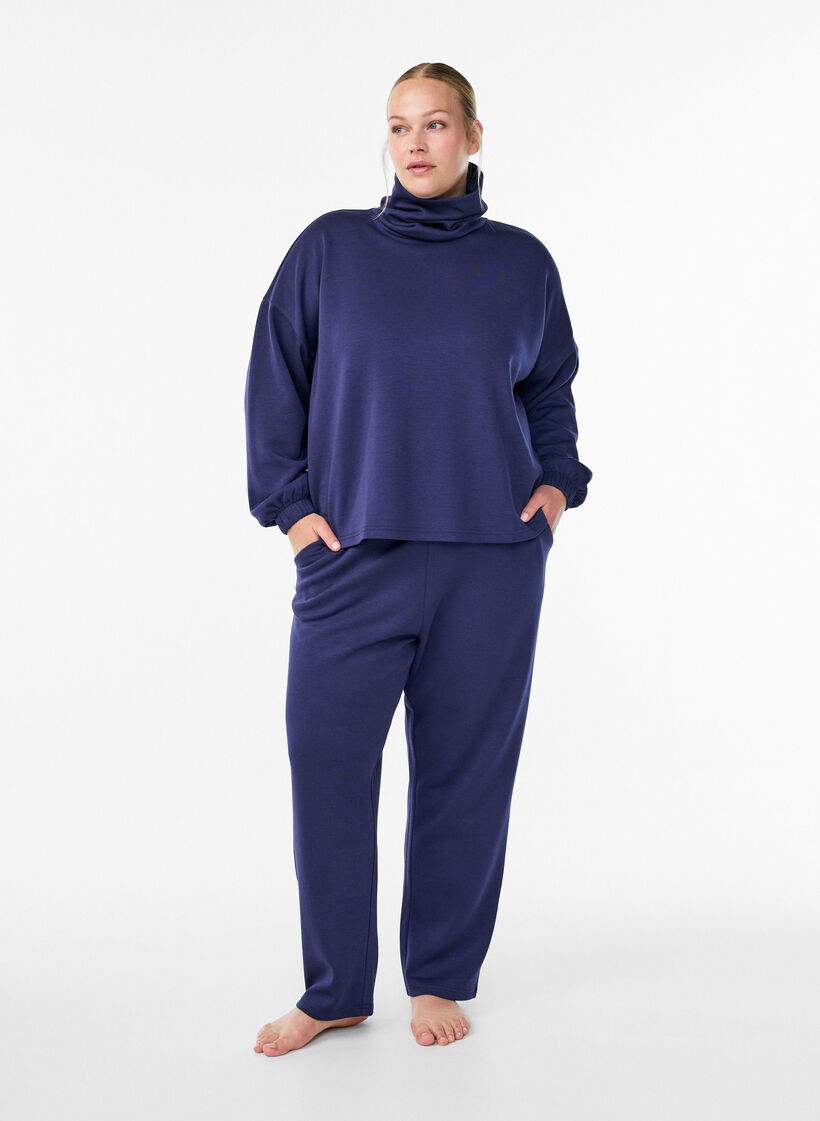 Blouse with turtleneck in modal mix, Blue, Model image number 1