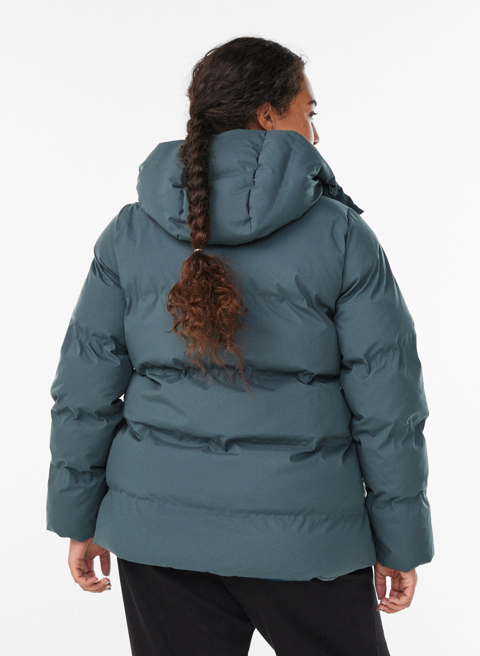 ZizzifashionShort puffer jacket with detachable hood, Green, Model image number 2