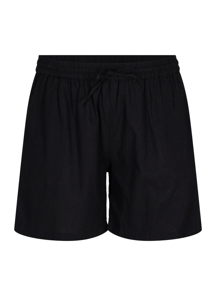 Loose shorts in a cotton blend with linen, Black, Packshot image number 0