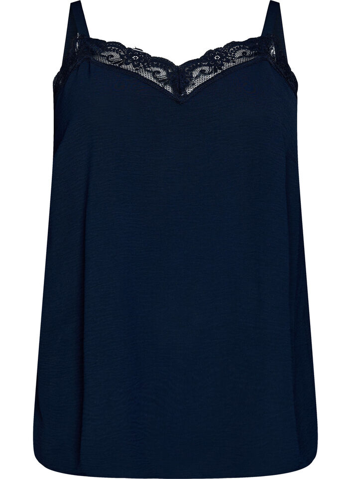 Cami top with a V-neck and lace trim, Blue, Packshot image number 0