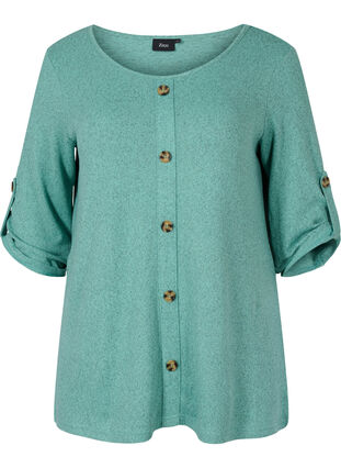 Blouse with buttons and 3/4 sleeves, Dusty Jade Green M., Packshot image number 0