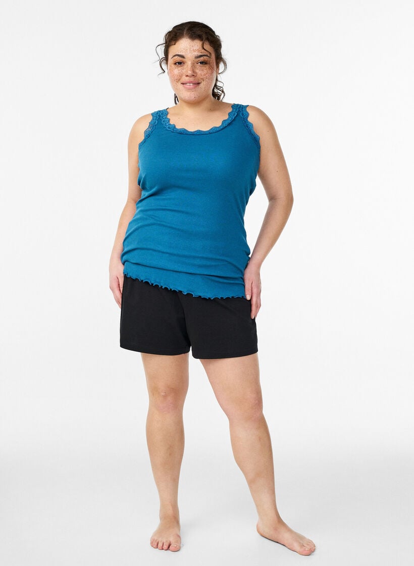 Top with lace trim, Petrol, Model image number 1