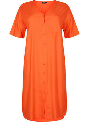 Short-sleeved viscose shirt dress, Mandarin Red, Packshot image number 0