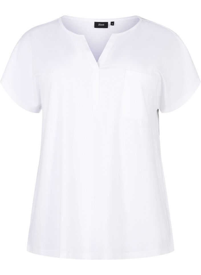V-neck T-shirt with chest pocket, Bright White, Packshot image number 0