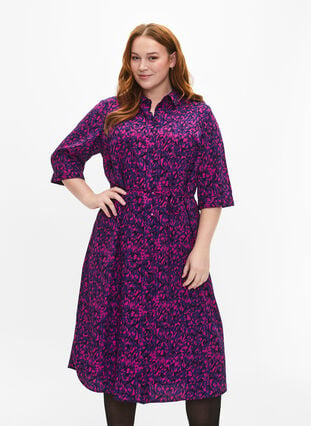 FLASH - Shirt dress with print, Pink Blue AOP, Model image number 0