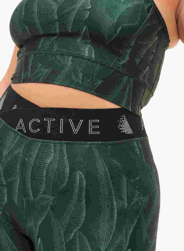 	 Printed workout leggings with text print, Leaf Comb, Model image number 3
