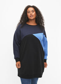 Long sweatshirt with colorblock pattern, Night S. Color Block, Model