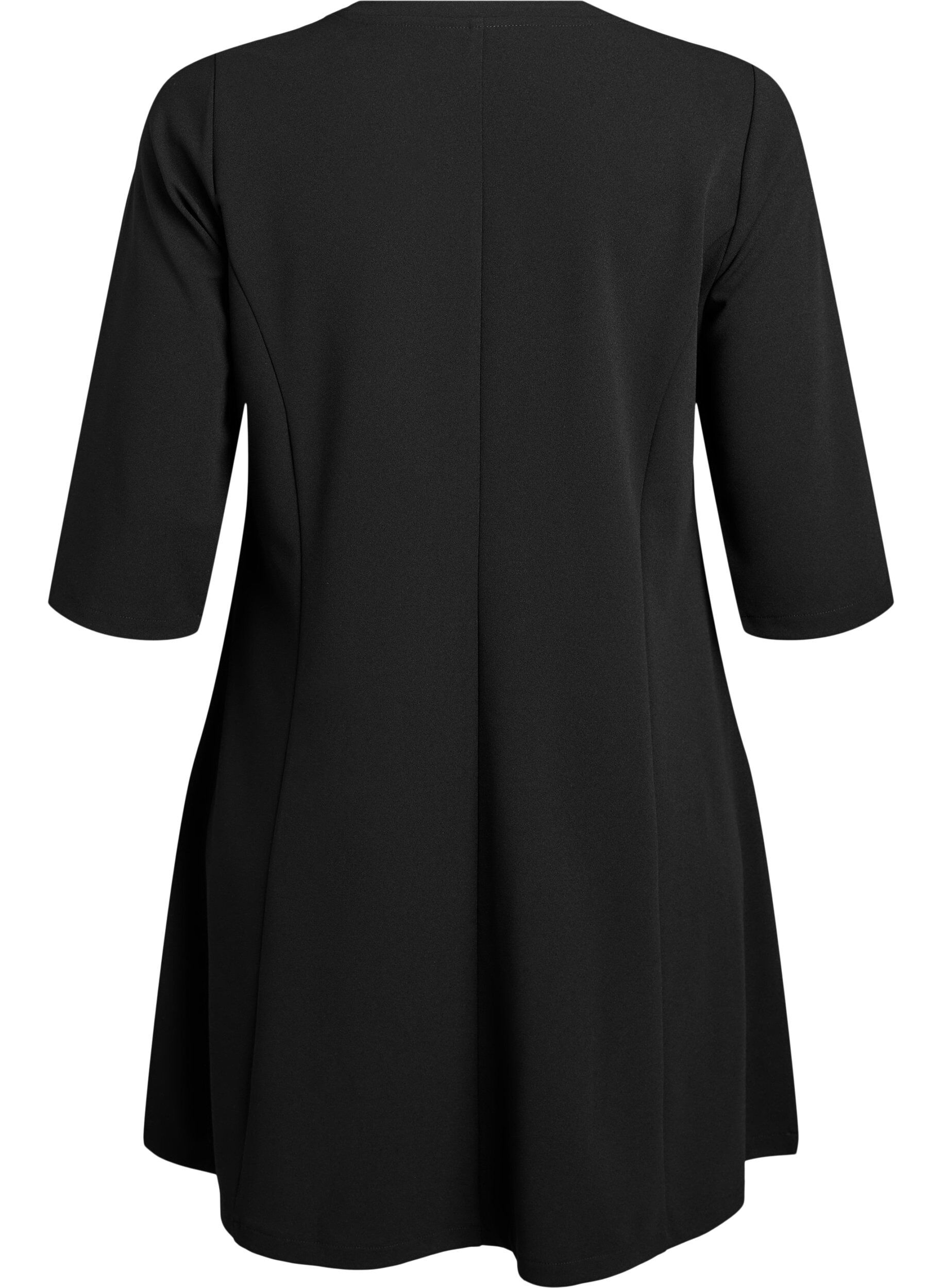 Zizzifashion Short A-line jersey dress with 3/4 sleeves, Black, Packshot image number 1
