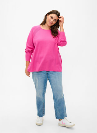 Knitted blouse with Raglan sleeves, Raspberry Rose Mel., Model image number 2
