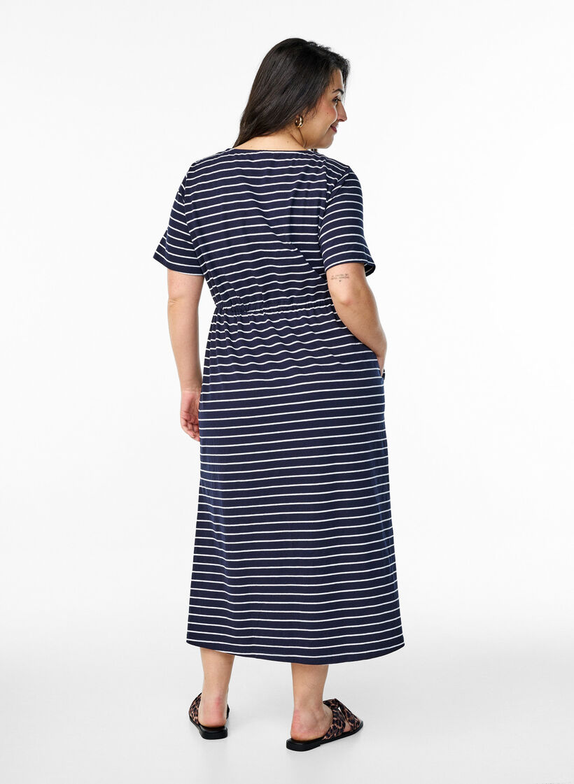 Striped midi dress in cotton with short sleeves, Blue, Model image number 1