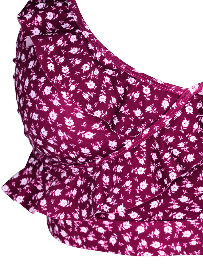 Floral bikini top with ruffle details, Red, Packshot image number 2