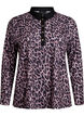 Polo shirt with leopard print and gold-coloured buttons, Brown, Packshot image number 0