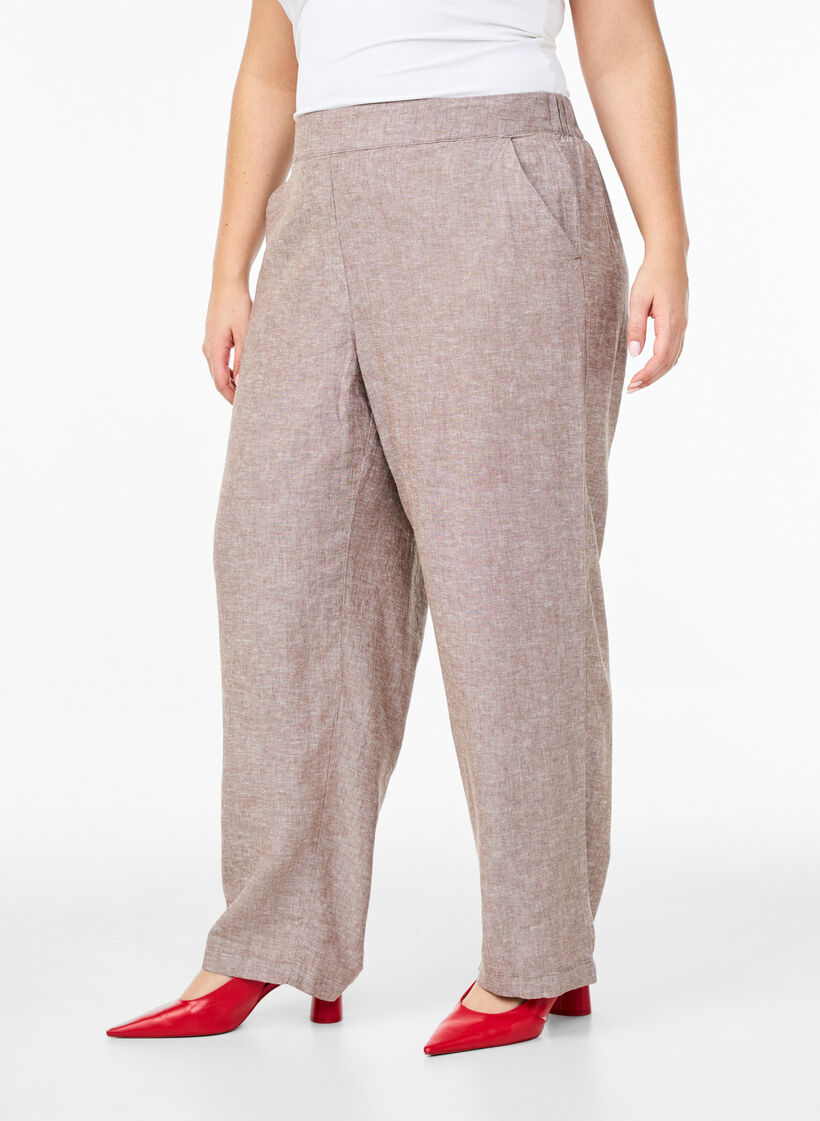 Loose trousers in linen and viscose, Brown, Model image number 2