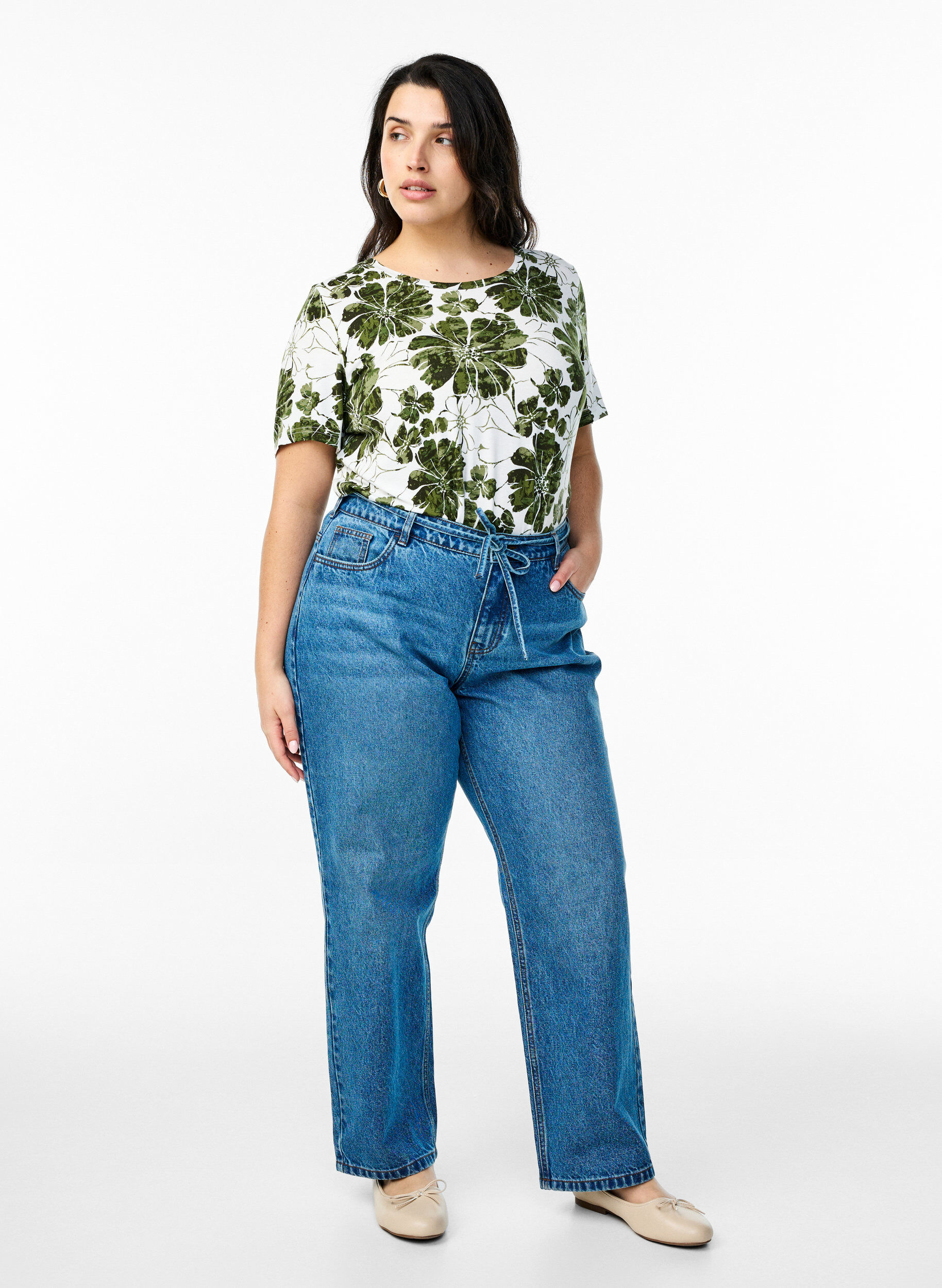 Zizzifashion T-shirt with floral print, Green, Model image number 1