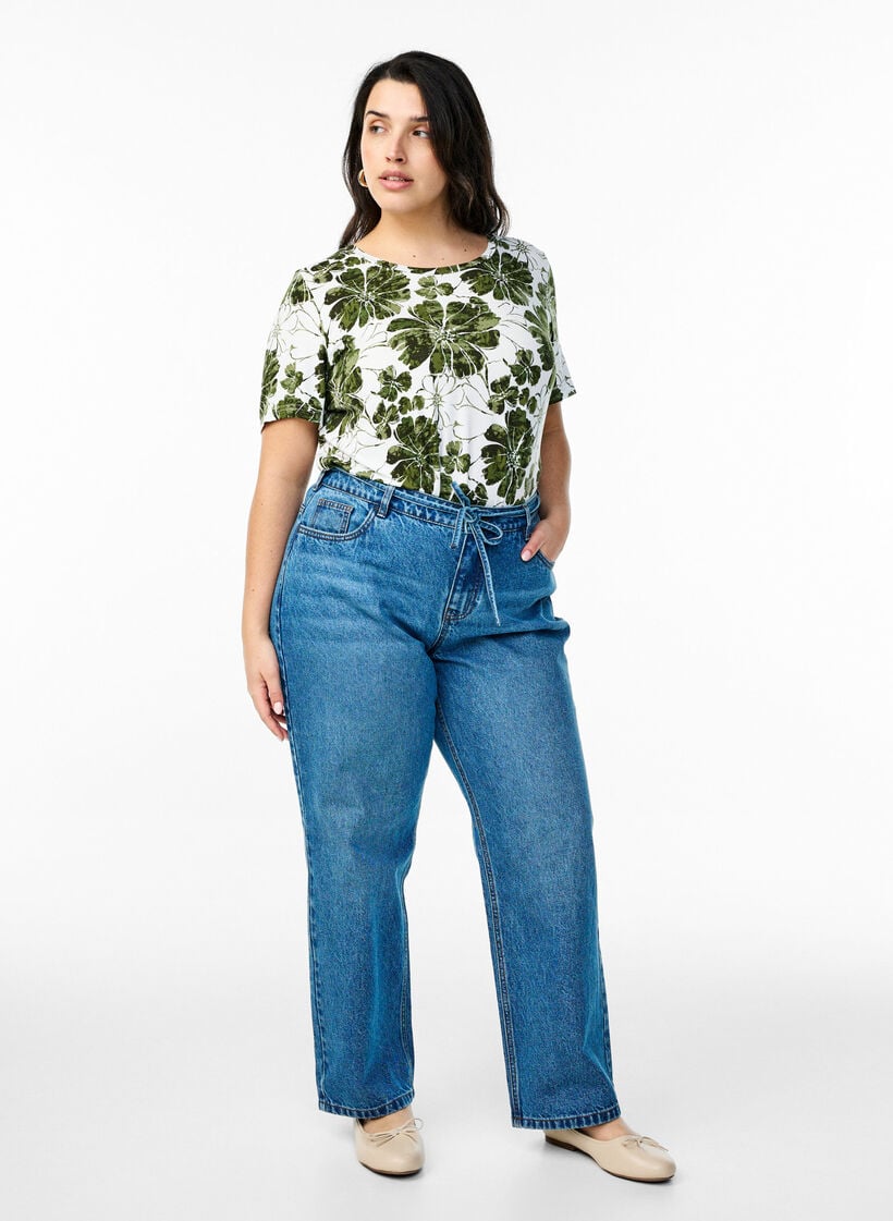 T-shirt with floral print, Green, Model image number 1