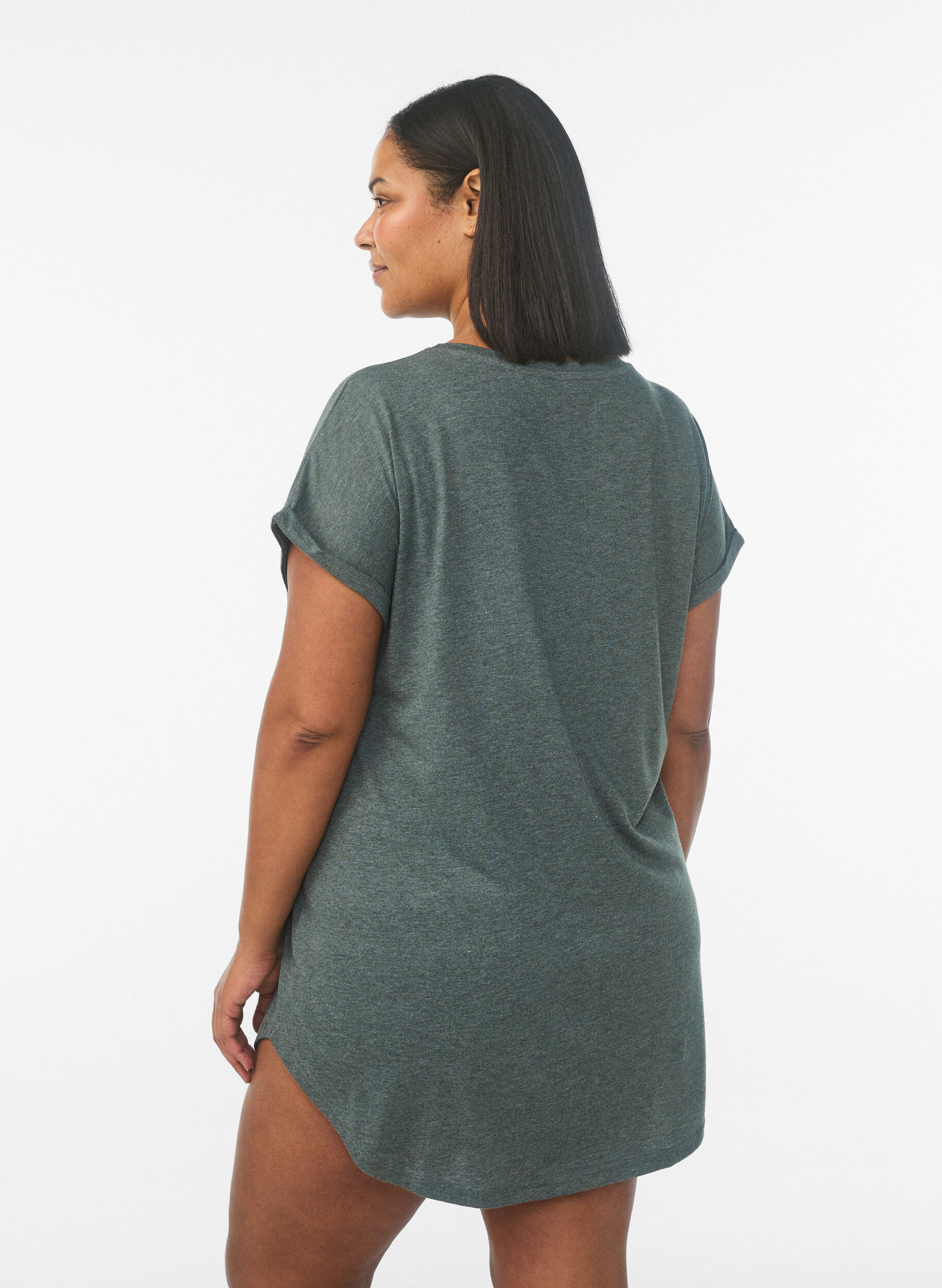 ZizzifashionShort sleeve nightgown with text print, Green, Model image number 2