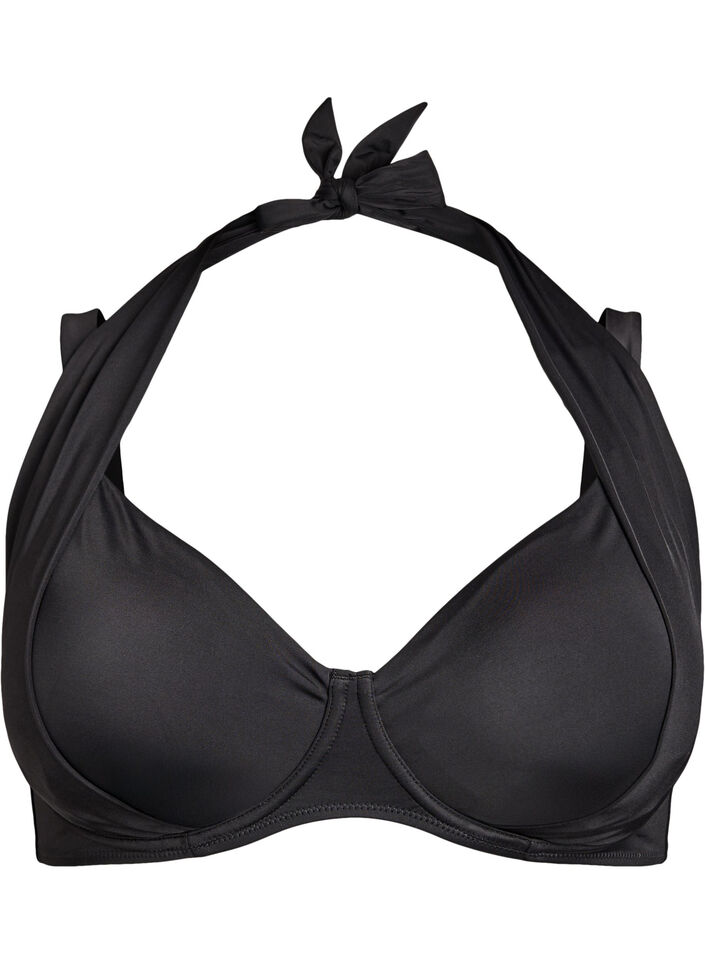 Bikini top with underwire and halterneck, Black, Packshot image number 0