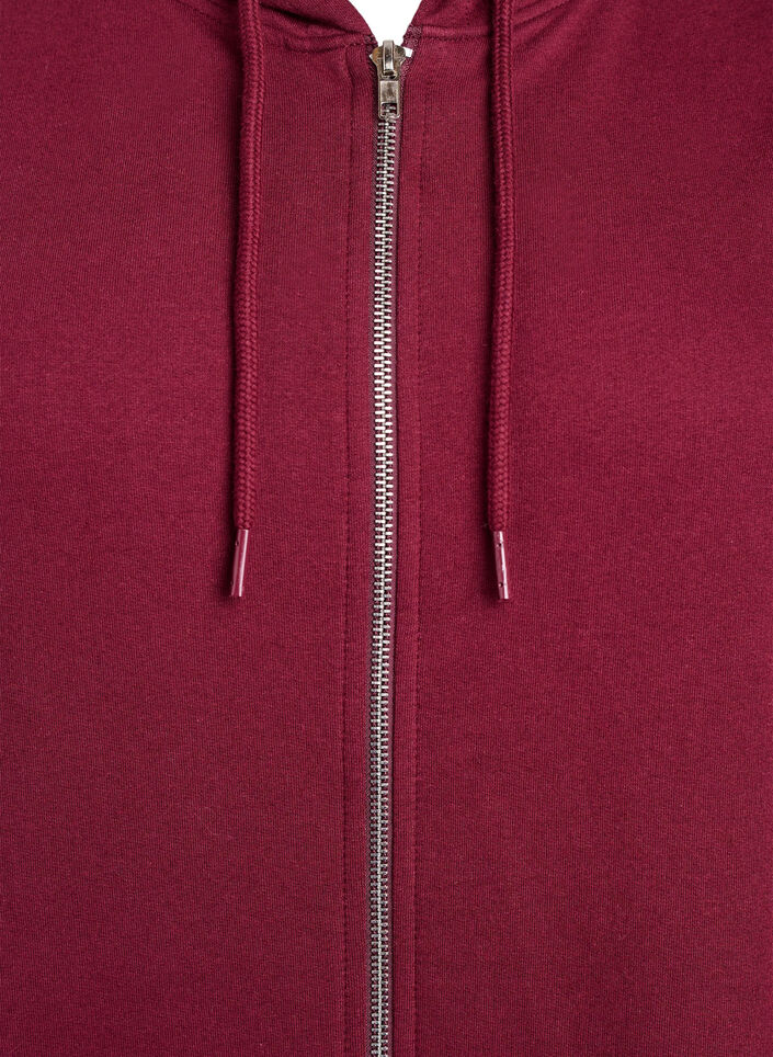 Long cotton sweat cardigan with hood, Dark Bordeaux, Packshot image number 2