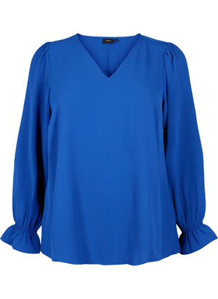 V-neck blouse with long sleeves, Mazarine Blue, Packshot image number 0