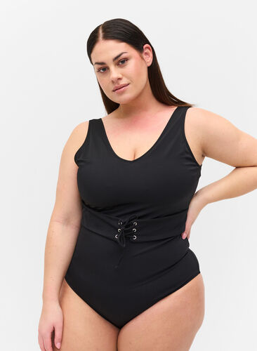 Swimsuit with drawstring details, Black, Model image number 0