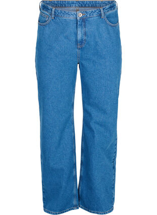 High-waisted straight leg jeans, Blue denim, Packshot image number 0