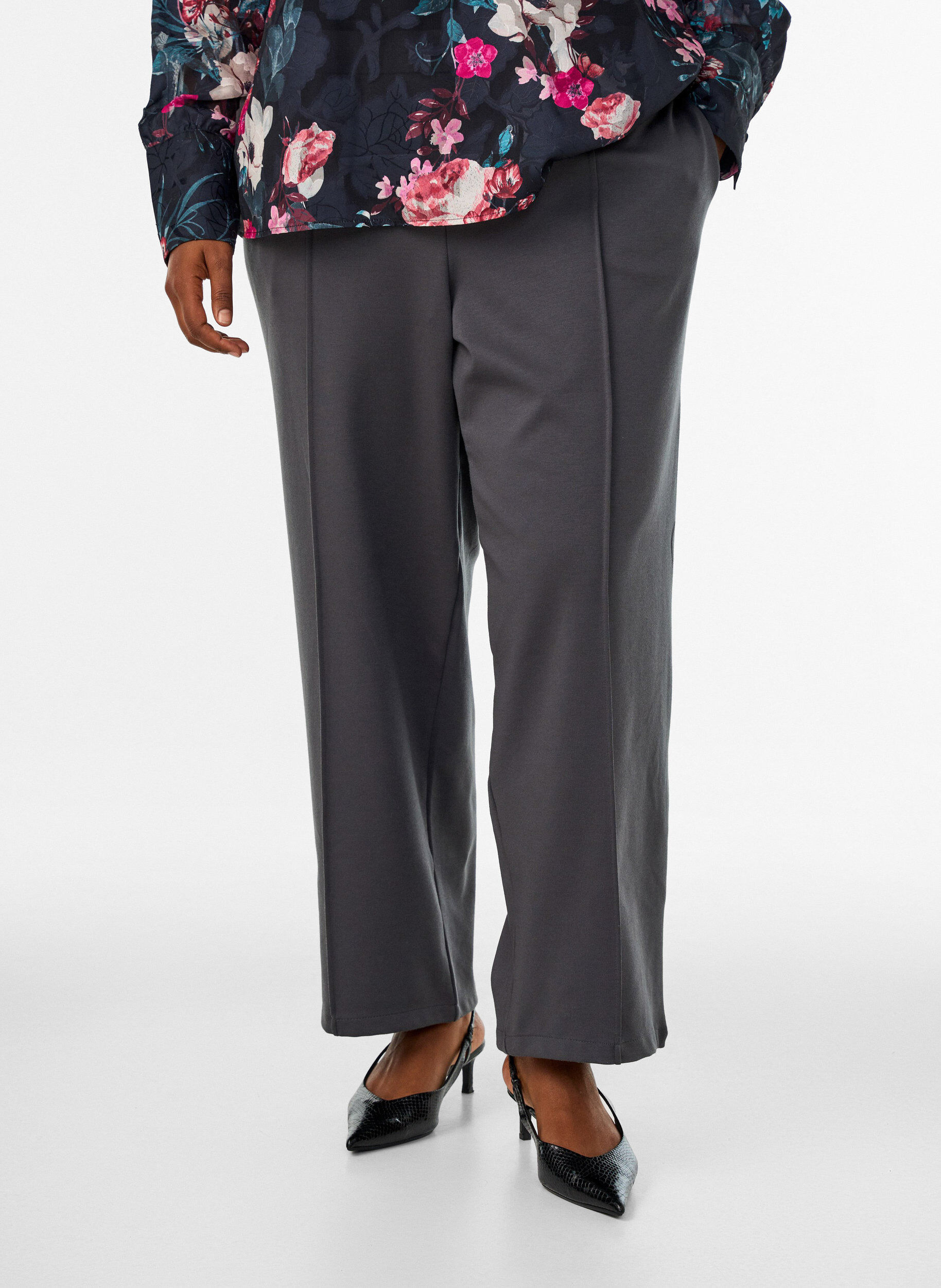 ZizzifashionLoose jersey trousers with a high waist, Dark Grey, Model image number 2