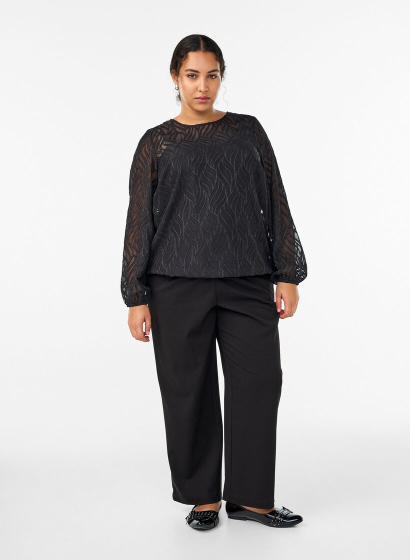 Chiffon blouse with a textured pattern, Black, Model image number 1
