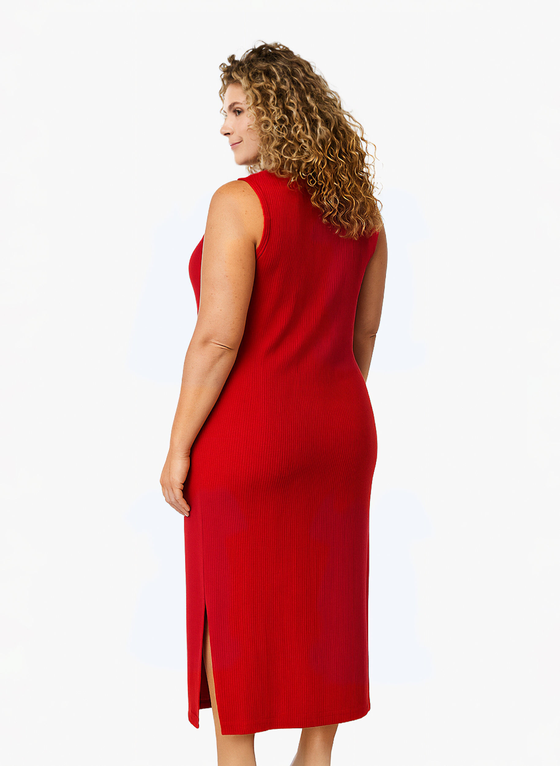 Zizzifashion Sleeveless ribbed dress in viscose, Red, Model image number 1