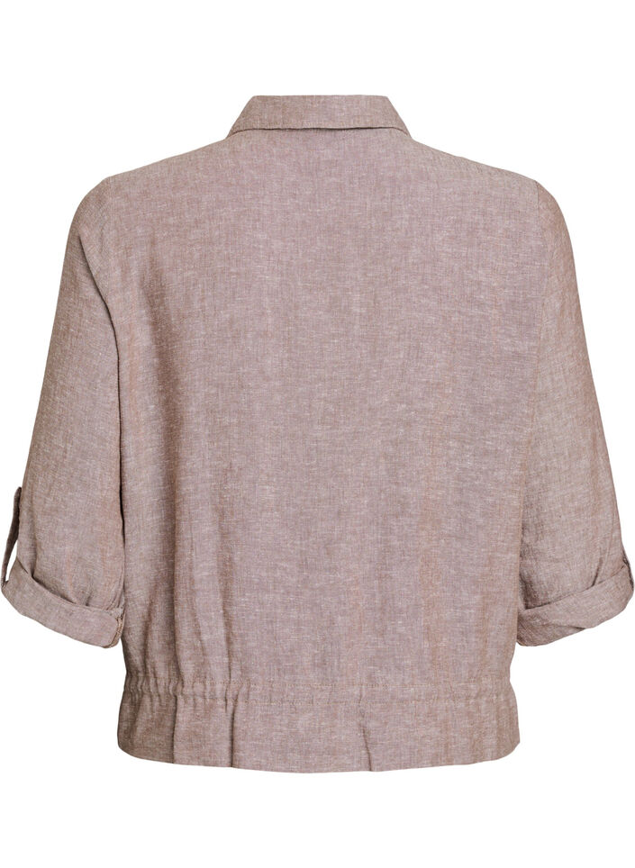 Linen and viscose shirt blouse with an adjustable waist, Brown, Packshot image number 1