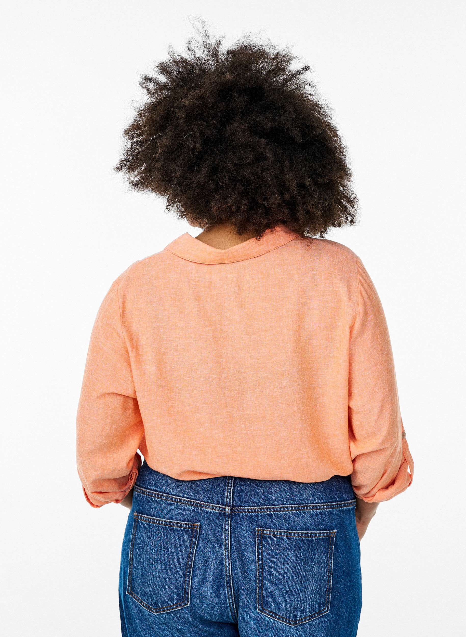ZizzifashionShirt in linen and viscose with 3/4 sleeves, Coral, Model image number 2