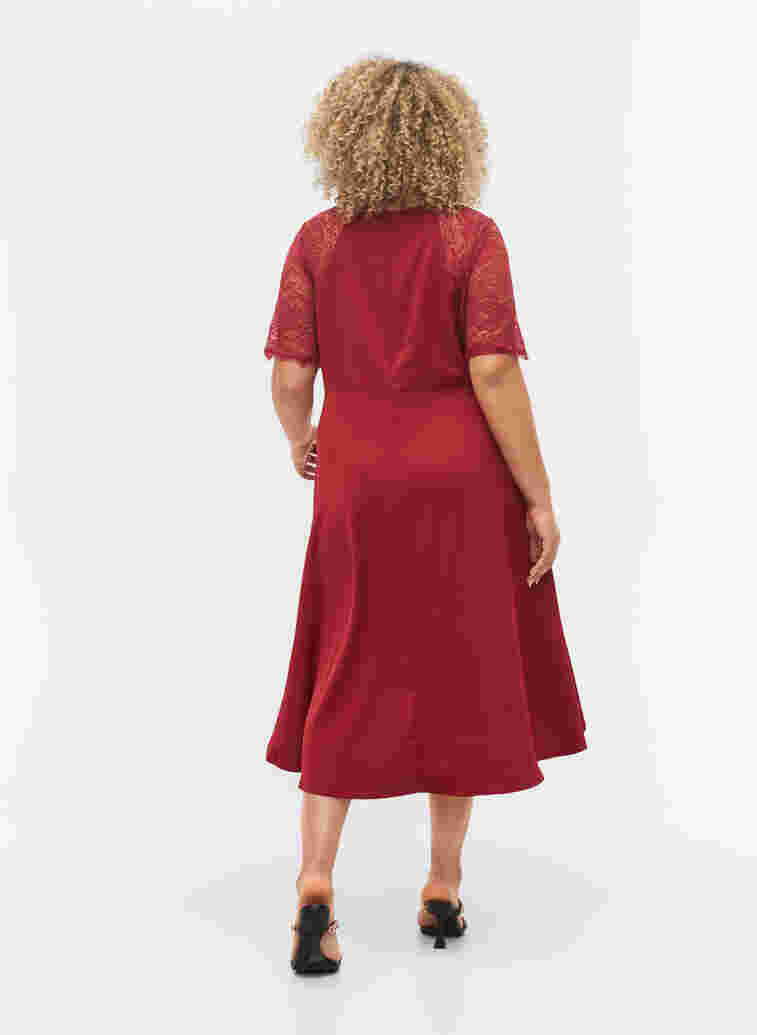 Midi dress with short lace sleeves, Rhubarb, Model image number 1