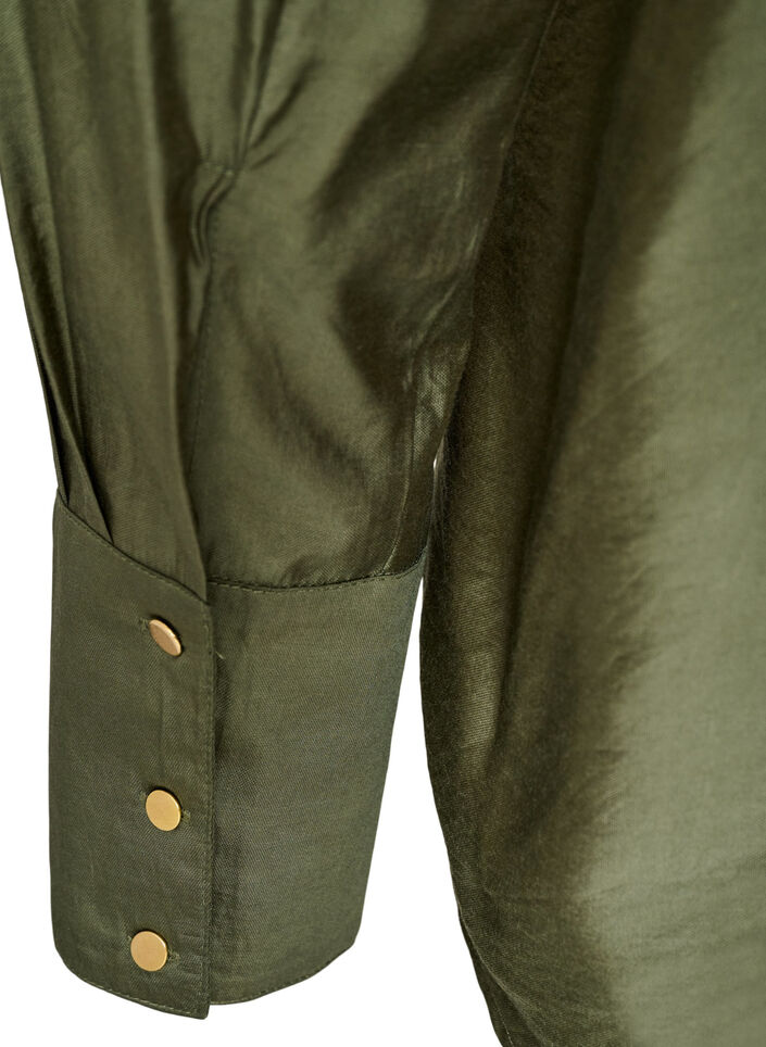 Viscose shirt with golden buttons, Green, Packshot image number 3