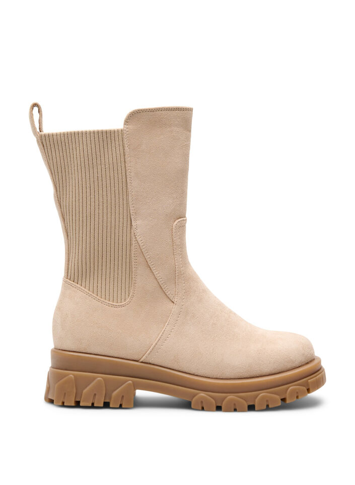 Wide fit - Chunky boot in faux suede, Beige, Packshot image number 0