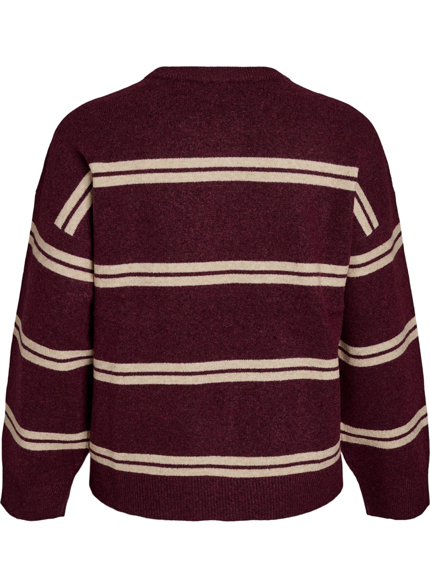 ZizzifashionKnitted blouse with double contrast stripes, Red, Packshot image number 1