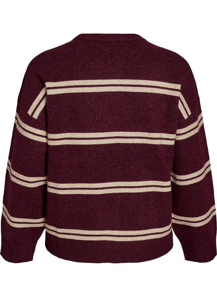 Knitted blouse with double contrast stripes, Red, Packshot image number 1