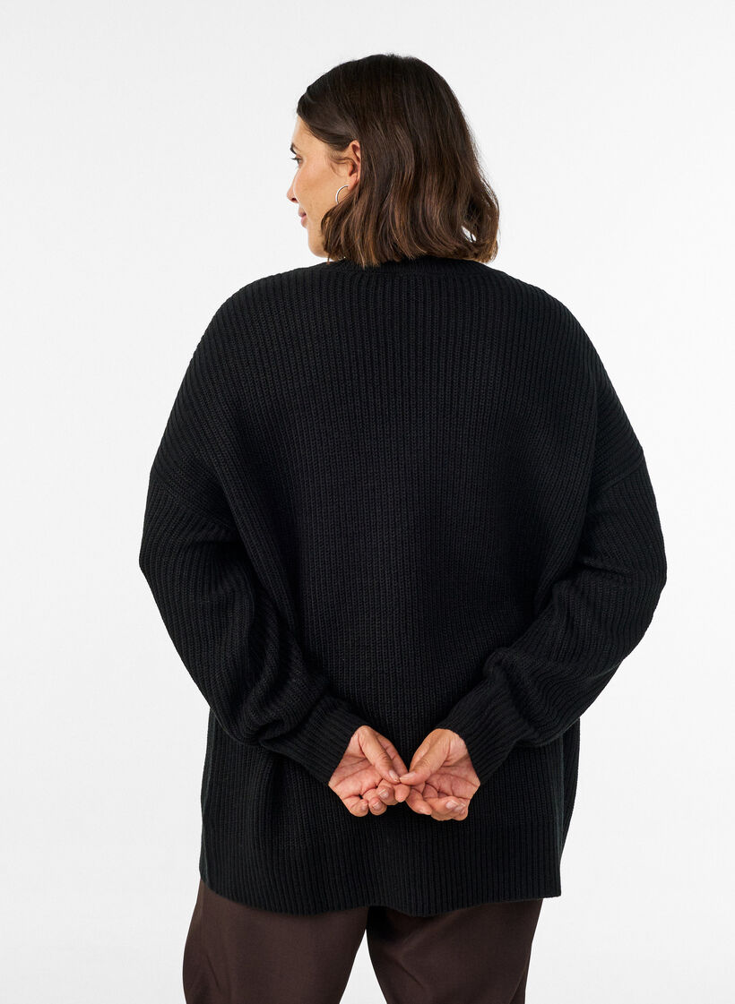 Long rib-knit blouse with a V-neck, Black, Model image number 2