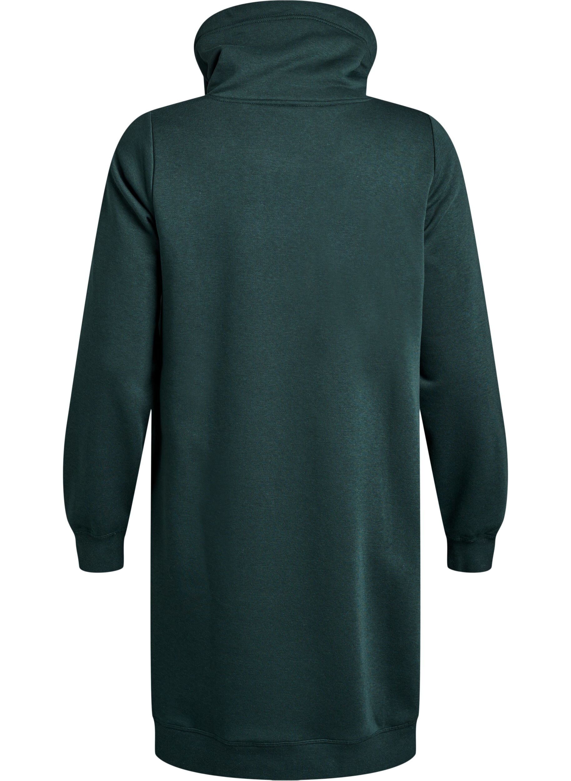Zizzifashion FLASH - Short sweatshirt dress with high collar and pockets, Green, Packshot image number 1