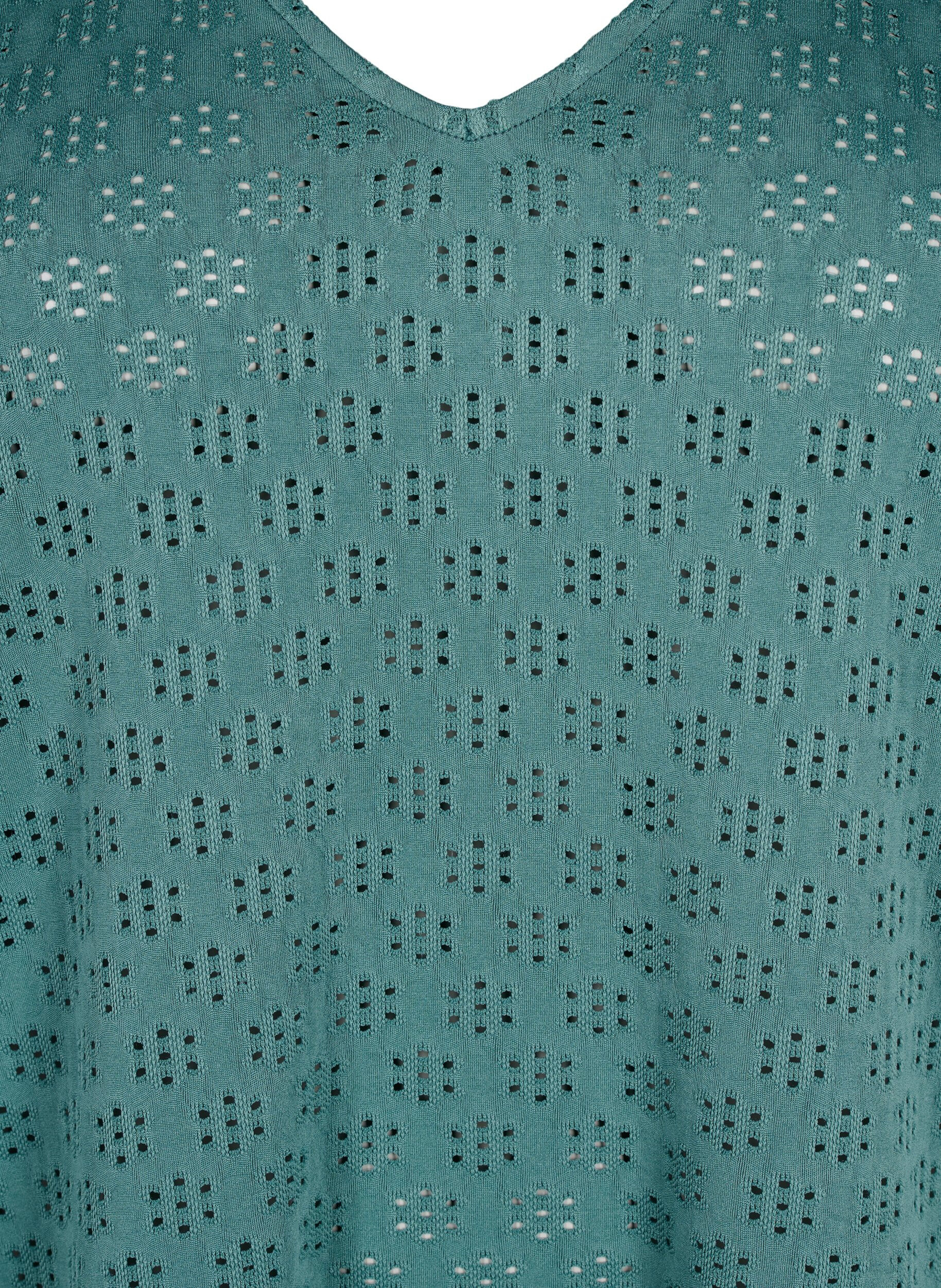 Zizzifashion V-neck blouse with hole pattern, Sea Pine, Packshot image number 2
