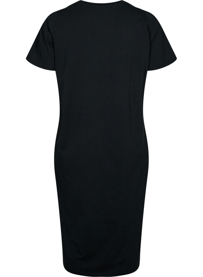 Short sleeve cotton dress with slit, Black, Packshot image number 1