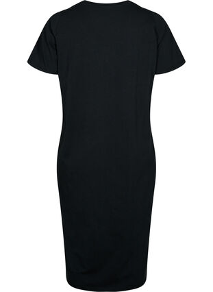 Short sleeve cotton dress with slit, Black, Packshot image number 1